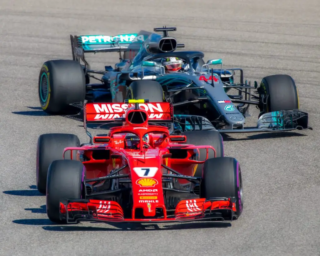Kimi Raikkonen and Lewis Hamilton at the 2018 United States Grand Prix.