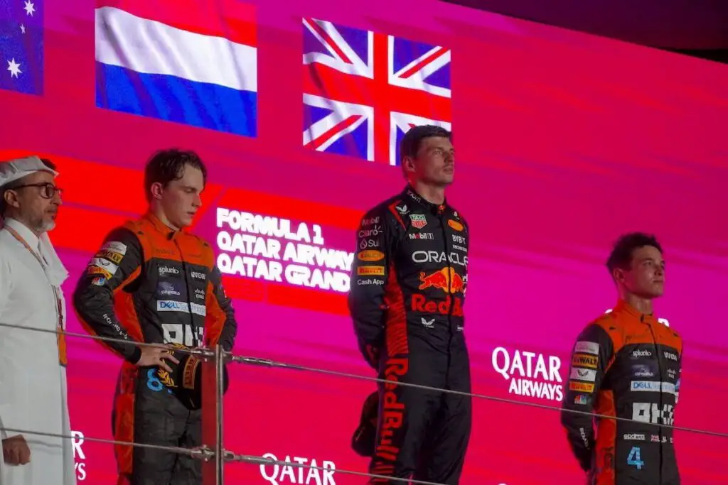 The podium finishers at the 2023 Qatar Grand Prix. Image: © Andrew Balfour. 